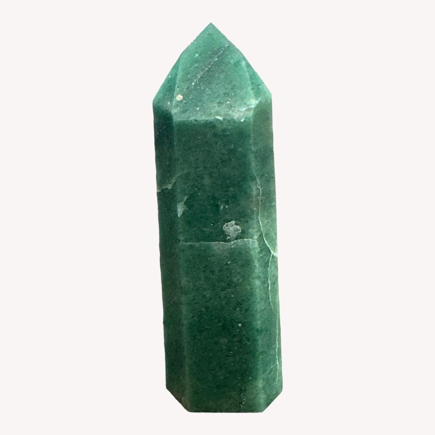Aventurine crystal generator displaying its radiant green tones. The front view showcases the polished surface, revealing the natural sparkles and soothing energy of this beautiful crystal.