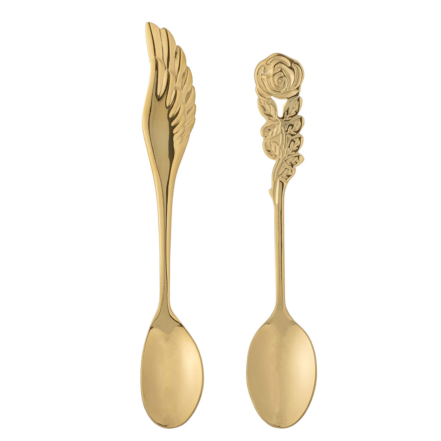 elegant Liani Spoons by Bloomingville, showcasing its fine craftsmanship, gold look, and unique details. These spoons are made of stainless steel and measures 14cm in length and 2cm in width.