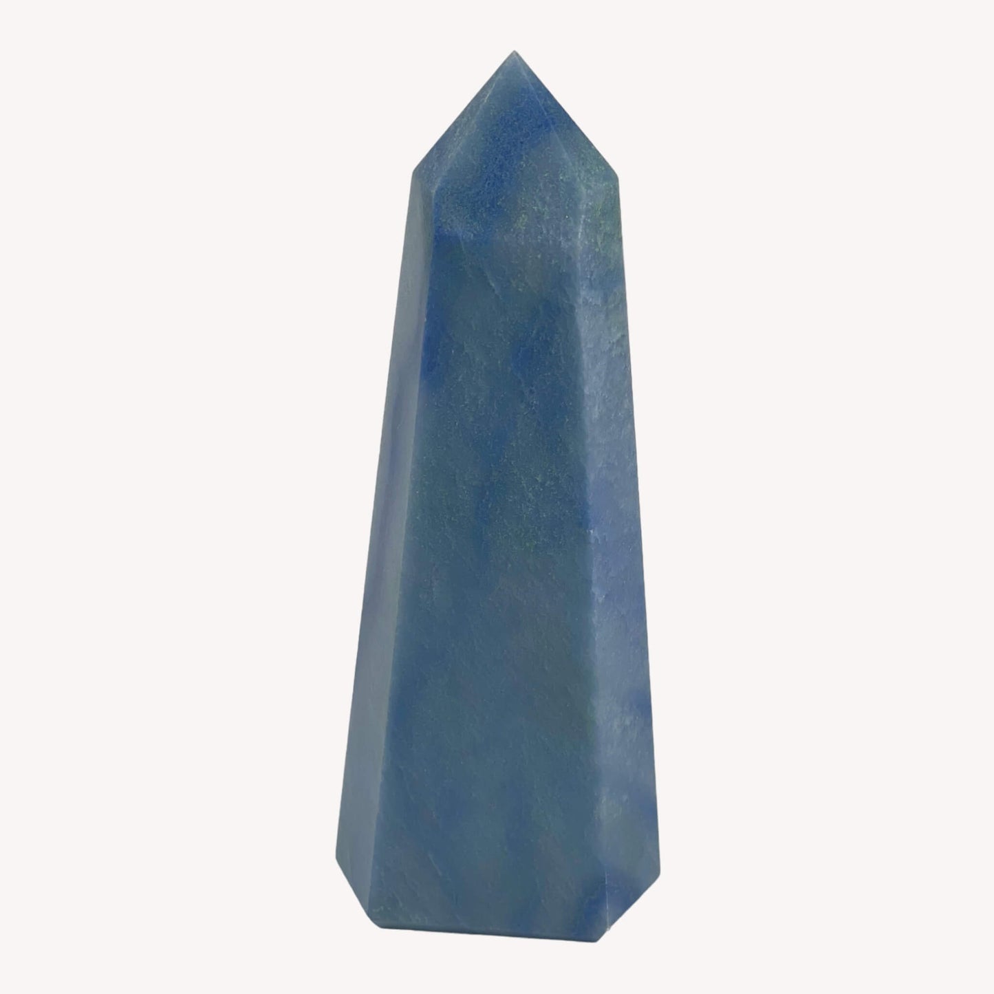
                  
                    Front view of a large Blue Quartz Crystal Generator (Dumortierite). The polished surface reveals the mesmerizing blue tones and intricate patterns, making it a powerful tool for meditation and energy alignment.
                  
                