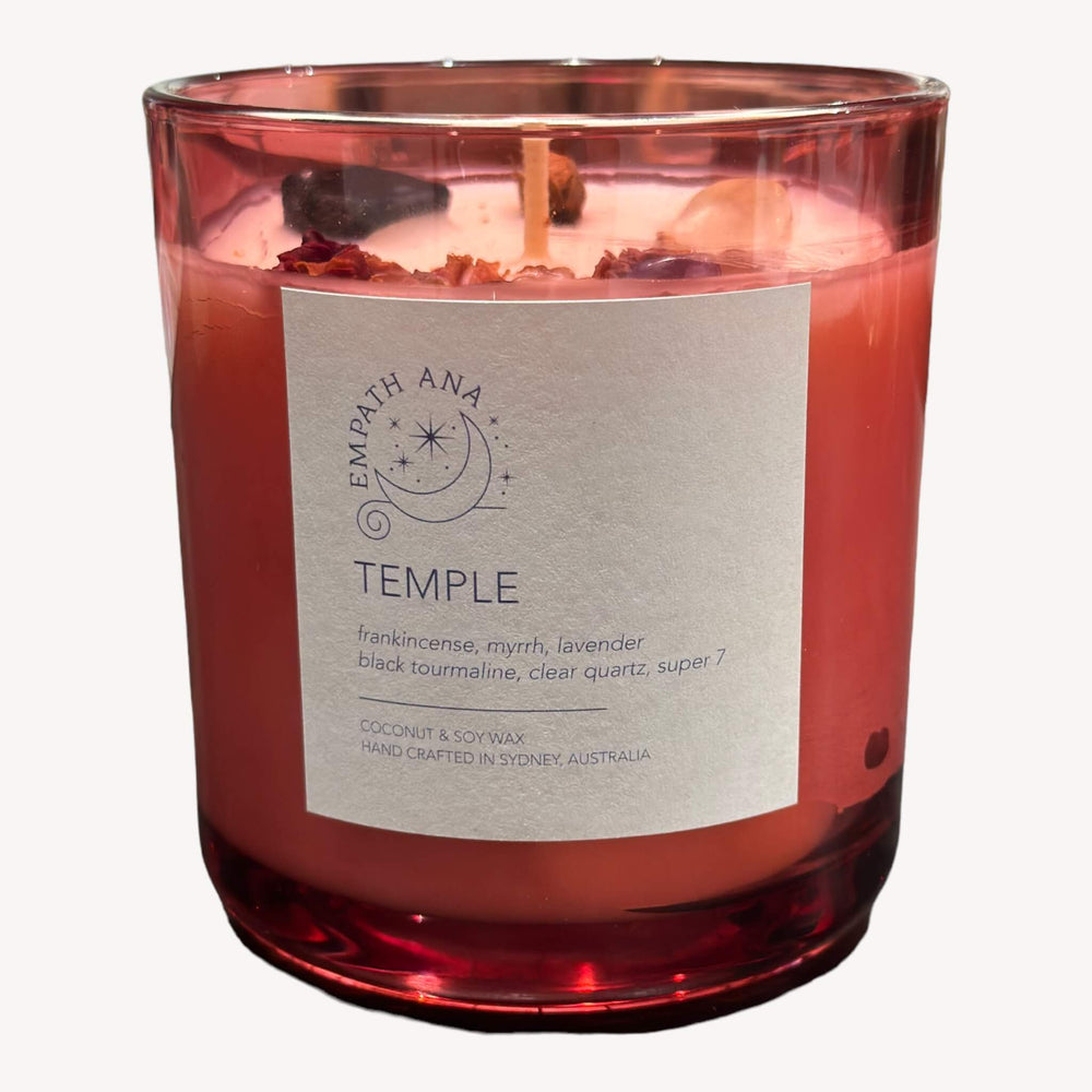Front view of Empath Ana's Temple Crystal Candle (Large size).