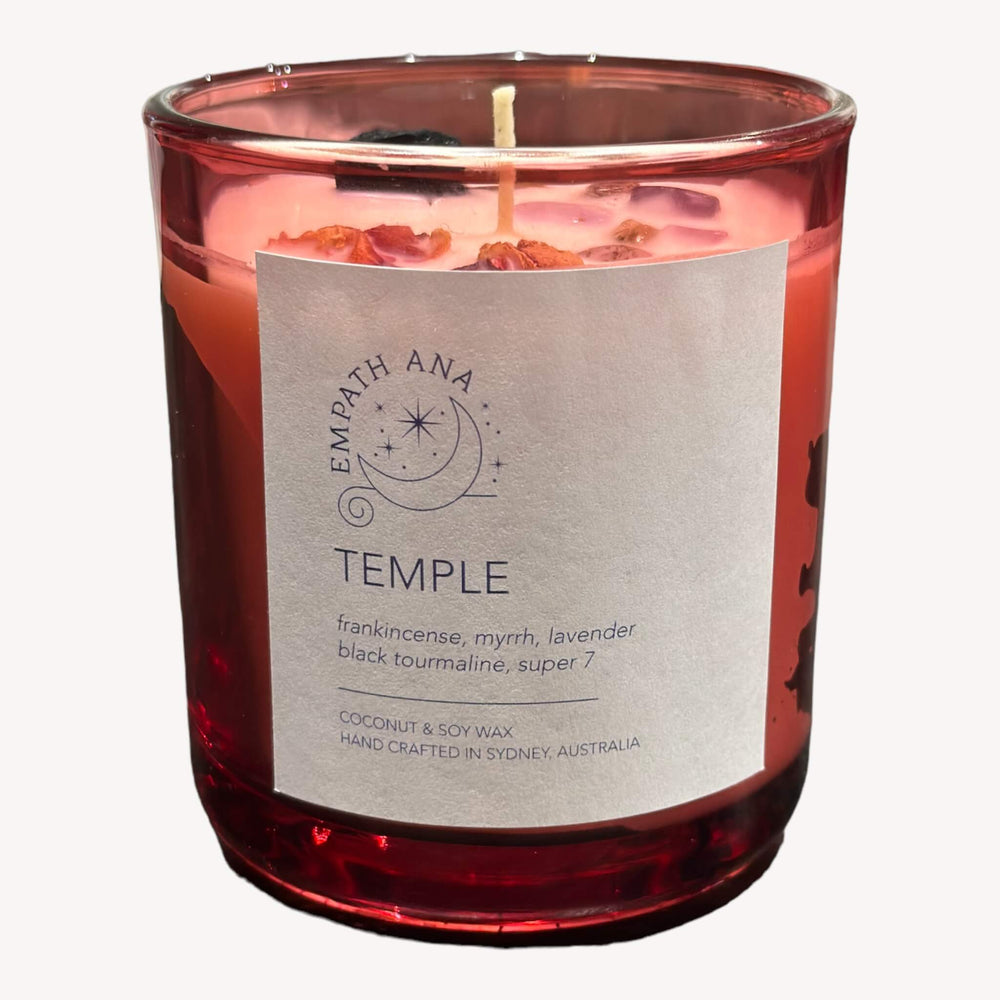 Front view of Empath Ana's Temple Crystal Candle (Medium size).