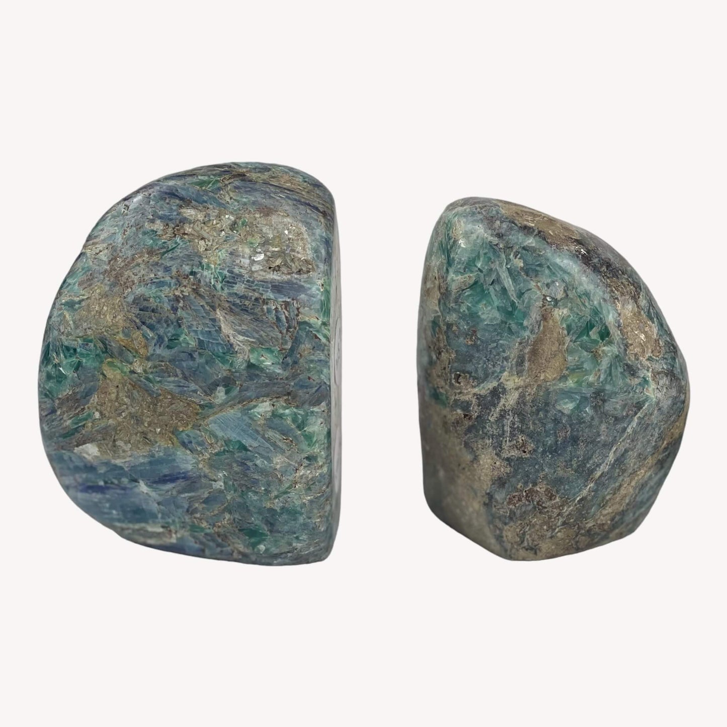 Two Polished Kyanite pieces showcased together in a single image. The vibrant blue hues and polished surfaces highlight the natural beauty of these crystals, perfect for spiritual and calming energies