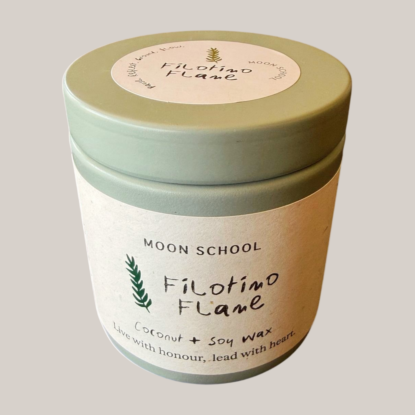 Sage metal tin jar for Moon School - Filotimo Flame candle