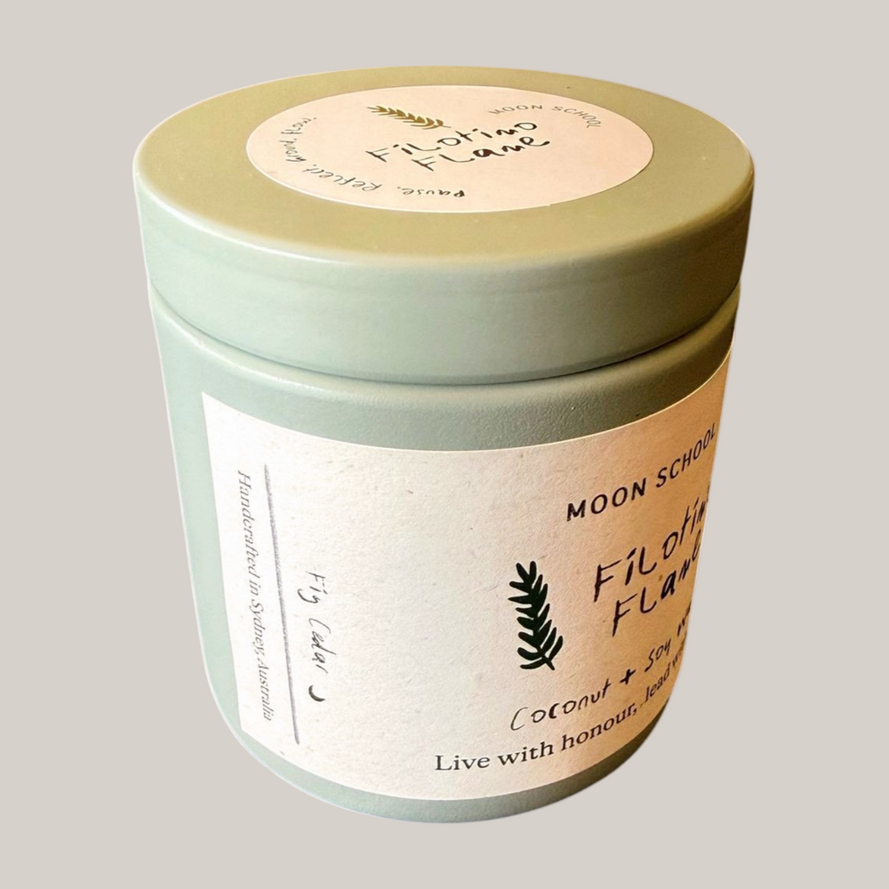 Moon School candle jar for Filotimo Flame candle
