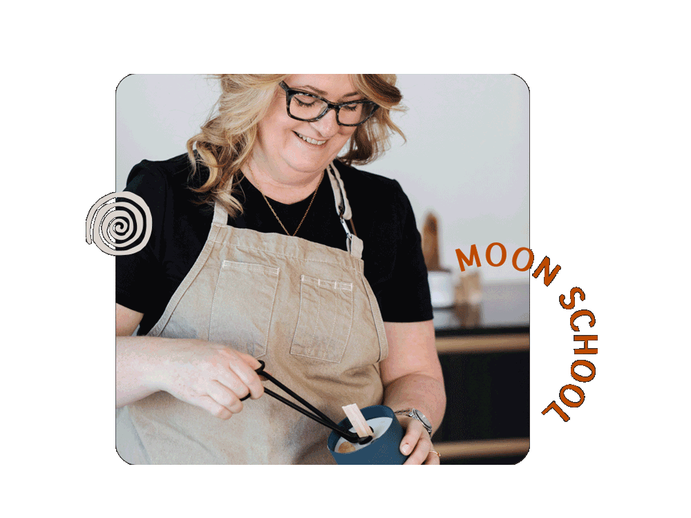Founder of Moon School crafting a ritual candle by hand in Sydney, Australia